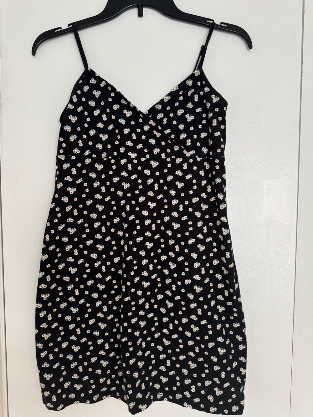 Black Daisy Slip Mini Dress with V-Neck